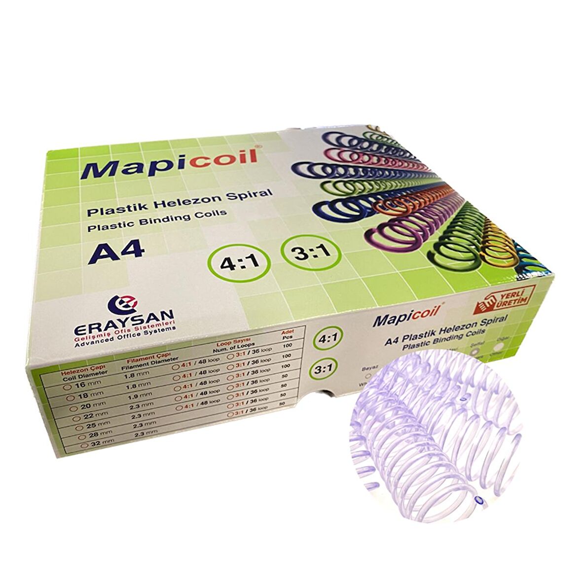 MAPİCOİL 3:1 PLASTİK HELEZON SPİRAL 45MM ŞEFFAF 50 AD 36 LOP