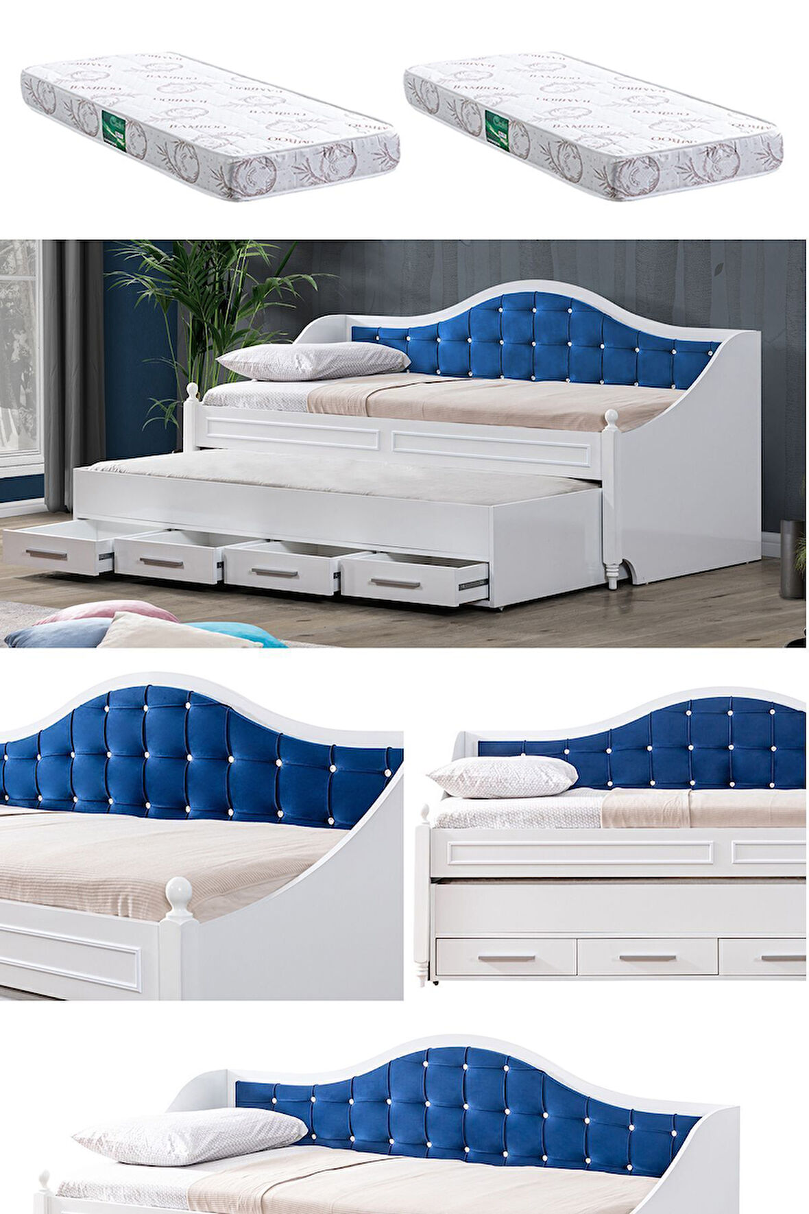 Yavrulu Karyola, Eymen Yavrulu Yatak - Mavi 2 Adet Comfort Yatak