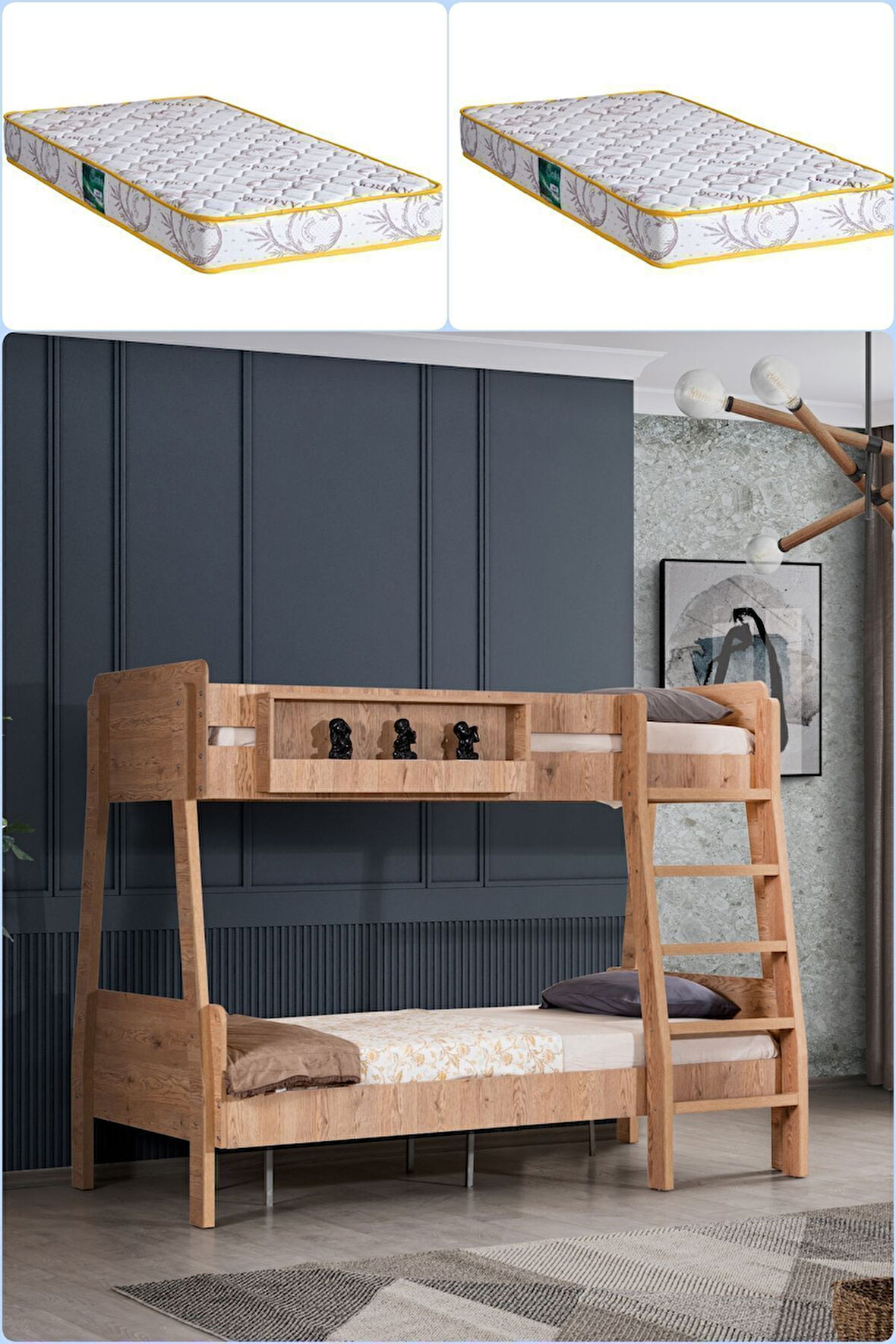 Ranza, Trend Geniş Ikili Ranza - Ceviz 2 Adet Comfort Yatak