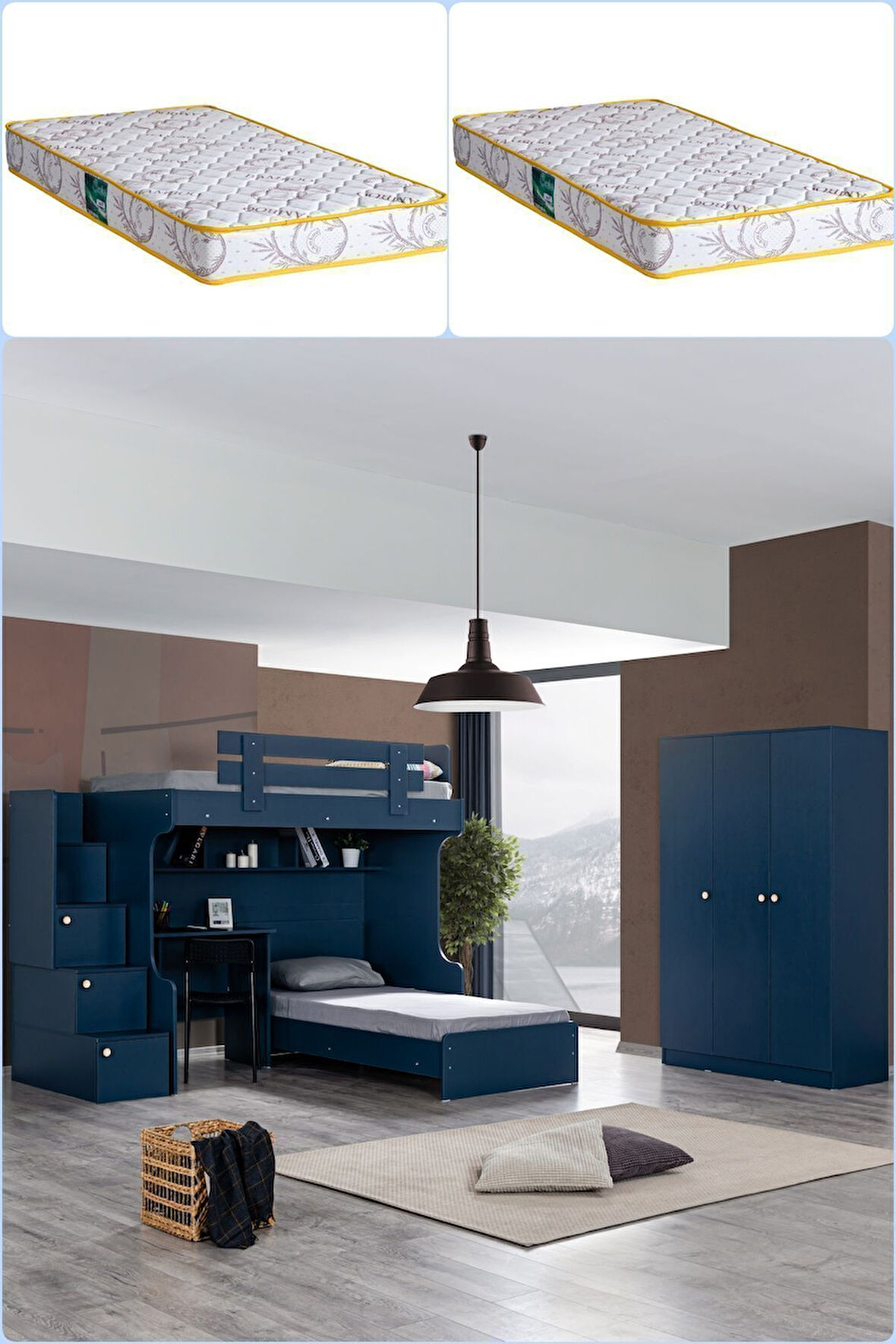 Ranza, Blue Ranza Karyola Masa 3 Kapaklı Dolap 2 Adet Comfort Yatak