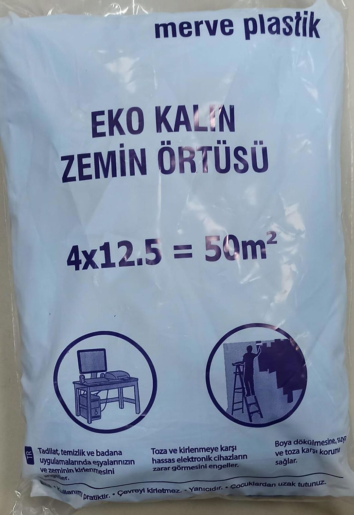 KALİTE KALIN ETLİ Boya Örtü Zemin Brandası Eşya Koruma Naylonu 50 M2 = 4 x 12,5 