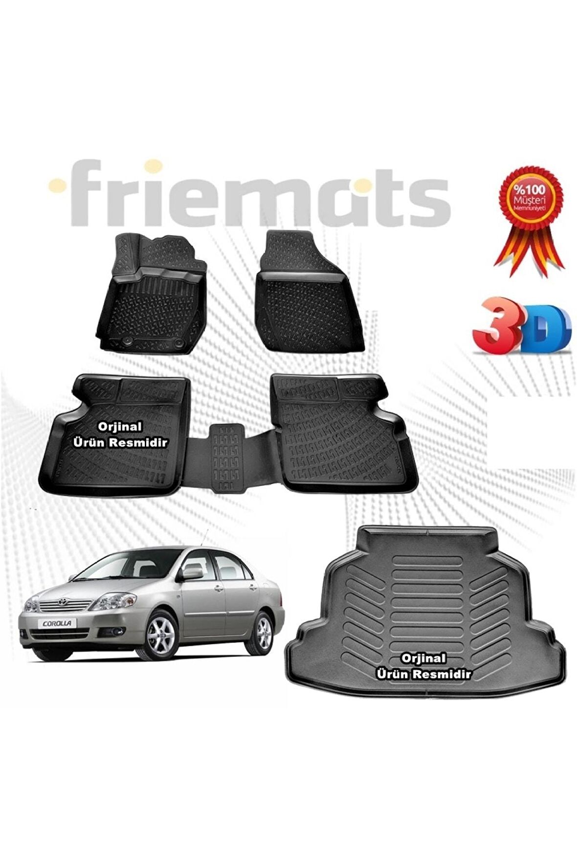 Toyota Corolla Sedan 3d Havuzlu Paspas + 3d Bagaj Havuzu 2001-2006 Arası