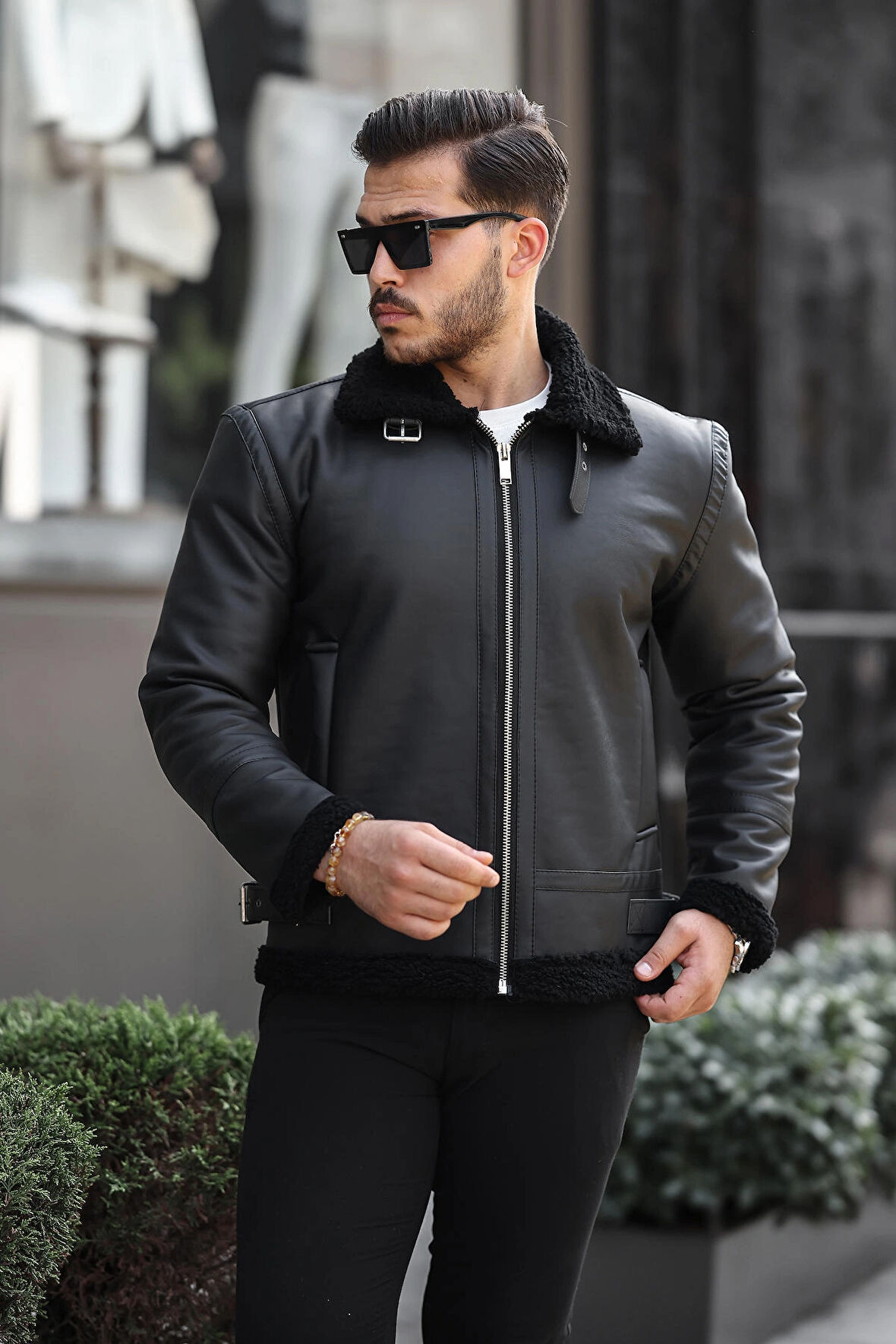 Erkek Napa Deri Içi Full Kürklü Yüksek Kalite Slim Fit Siyah Mont & Ceket