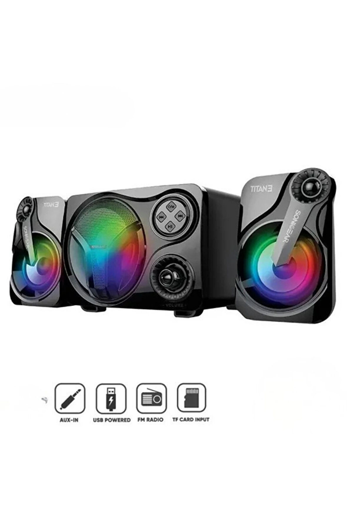 Leerfei SP-60 2.1 Bluetooth Hoparlör Sistemi | RGB Işıklı Subwoofer ve Uydu Hoparlörler | USB, TF Kart, FM Destekli