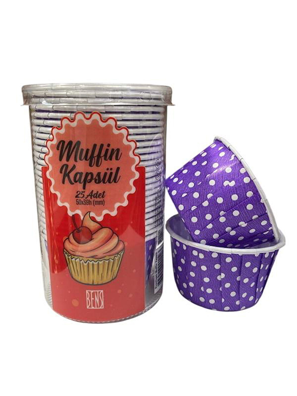 Cupcake/Muffin /Suffle Kek Kapsülü Mor Puantiyeli 25 li