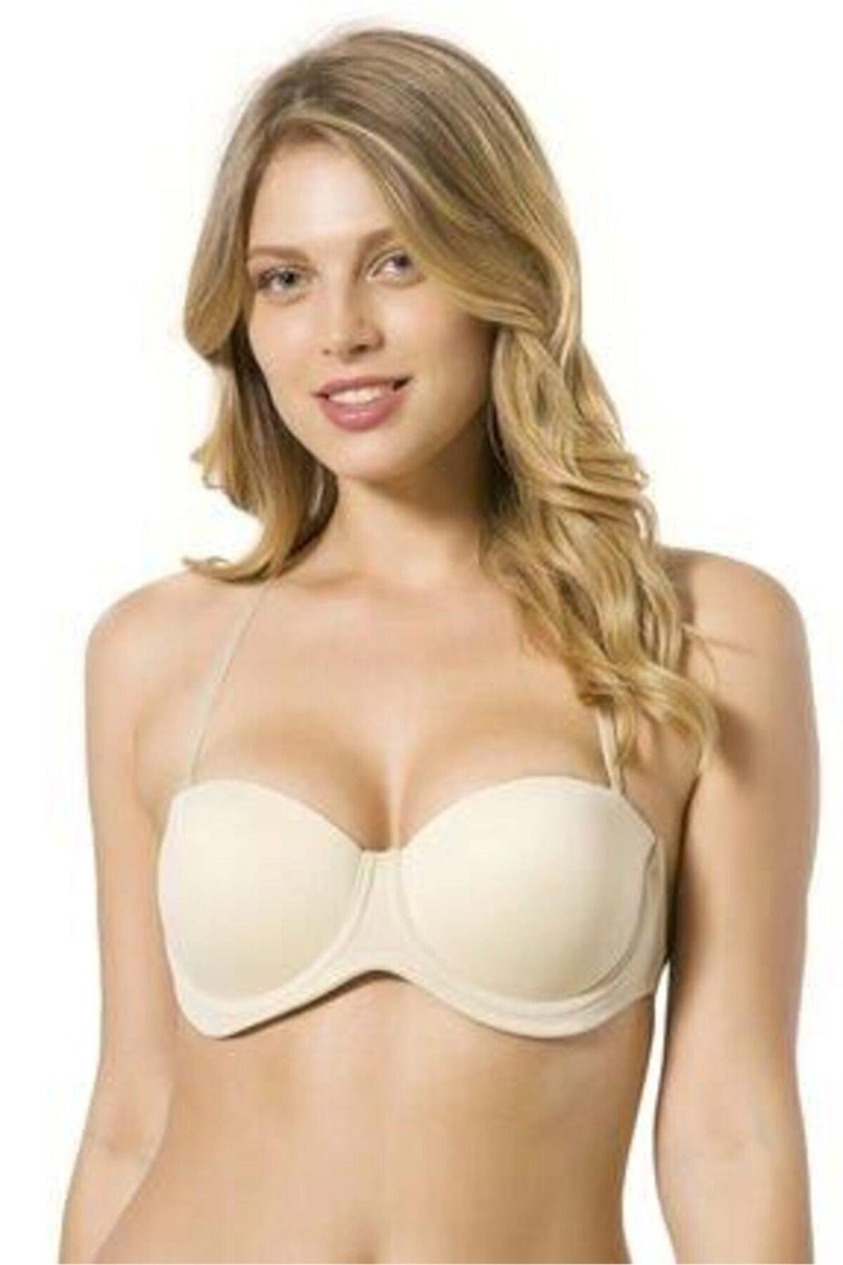 Kadın Ten Dolgulu Destekli Sırtı Şeffaf Straplez Sütyen 7042