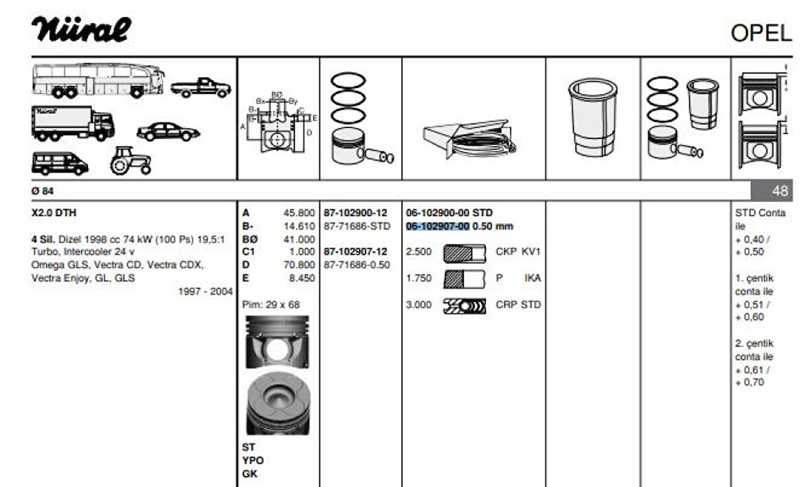 Opel Motor Piston Segmanı Astra G Vectra B (x2,0dth) / (dizel) / (83,975mm) / (050) - Goetze 61029070g