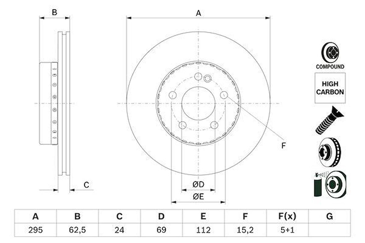 Mercedes Fren Diski On C-Class W205 14> S205 14> C205 15> A205 16> - Bosch 0986479h45