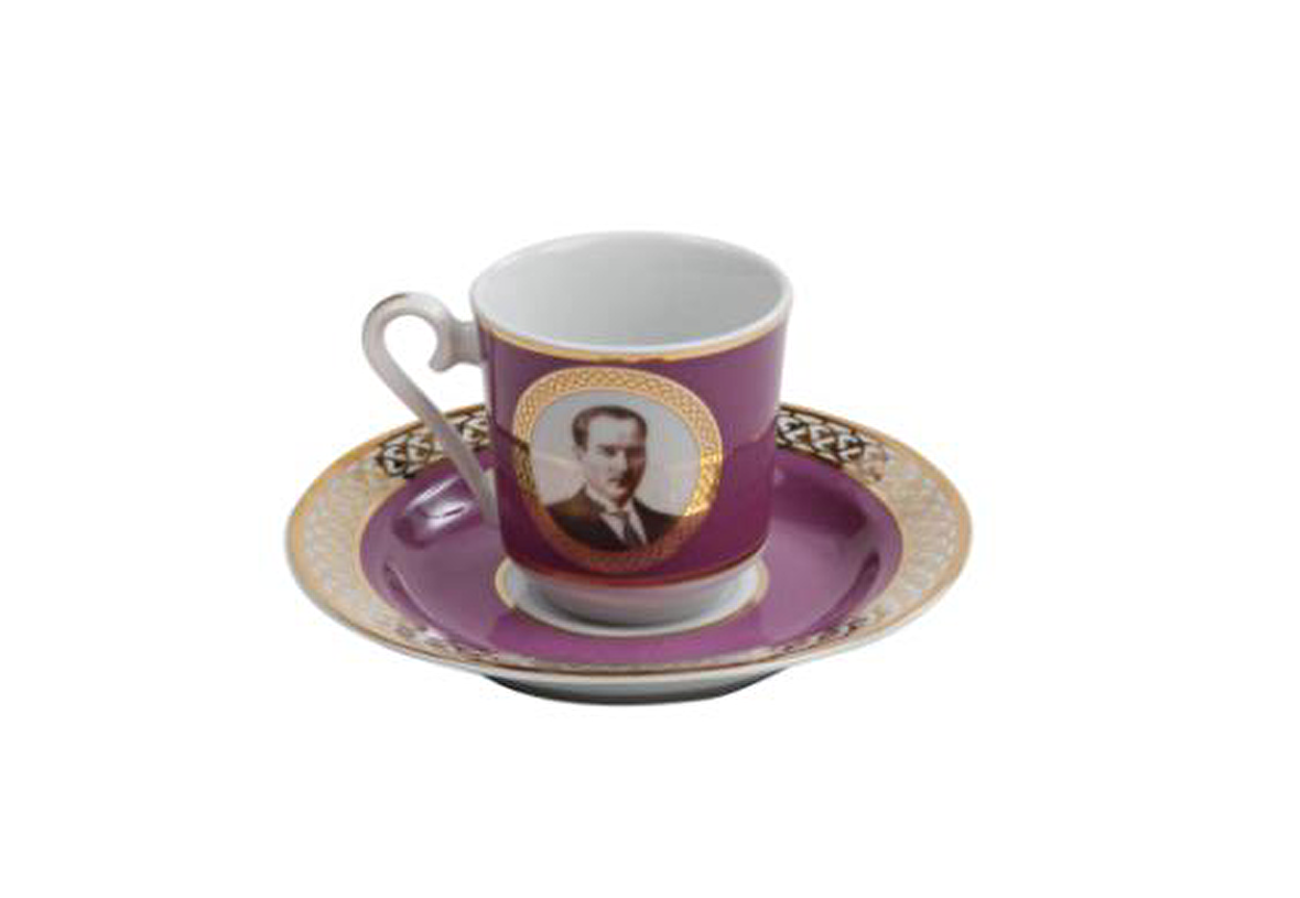 2 li Atatürk Kahve Fincan Takımı Mor