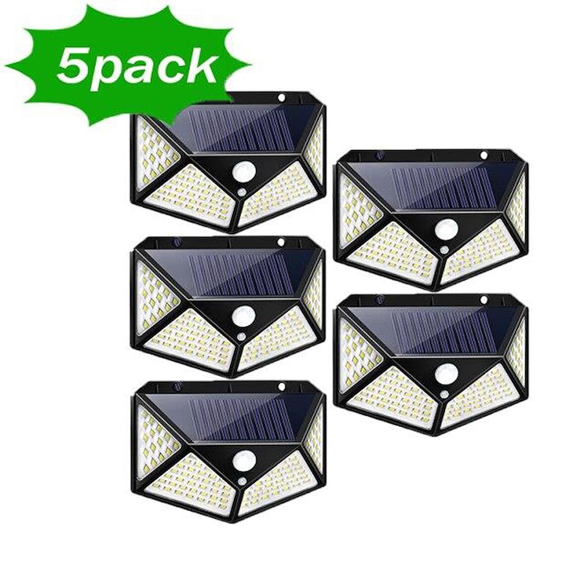 SGE TEKNOLOJİ 5 Lİ PAKET Siyah Solar Güneş Enerjili Hareket Sensörlü 4 Taraflı Bahçe Garaj Ev Aydınlatma Lambası
