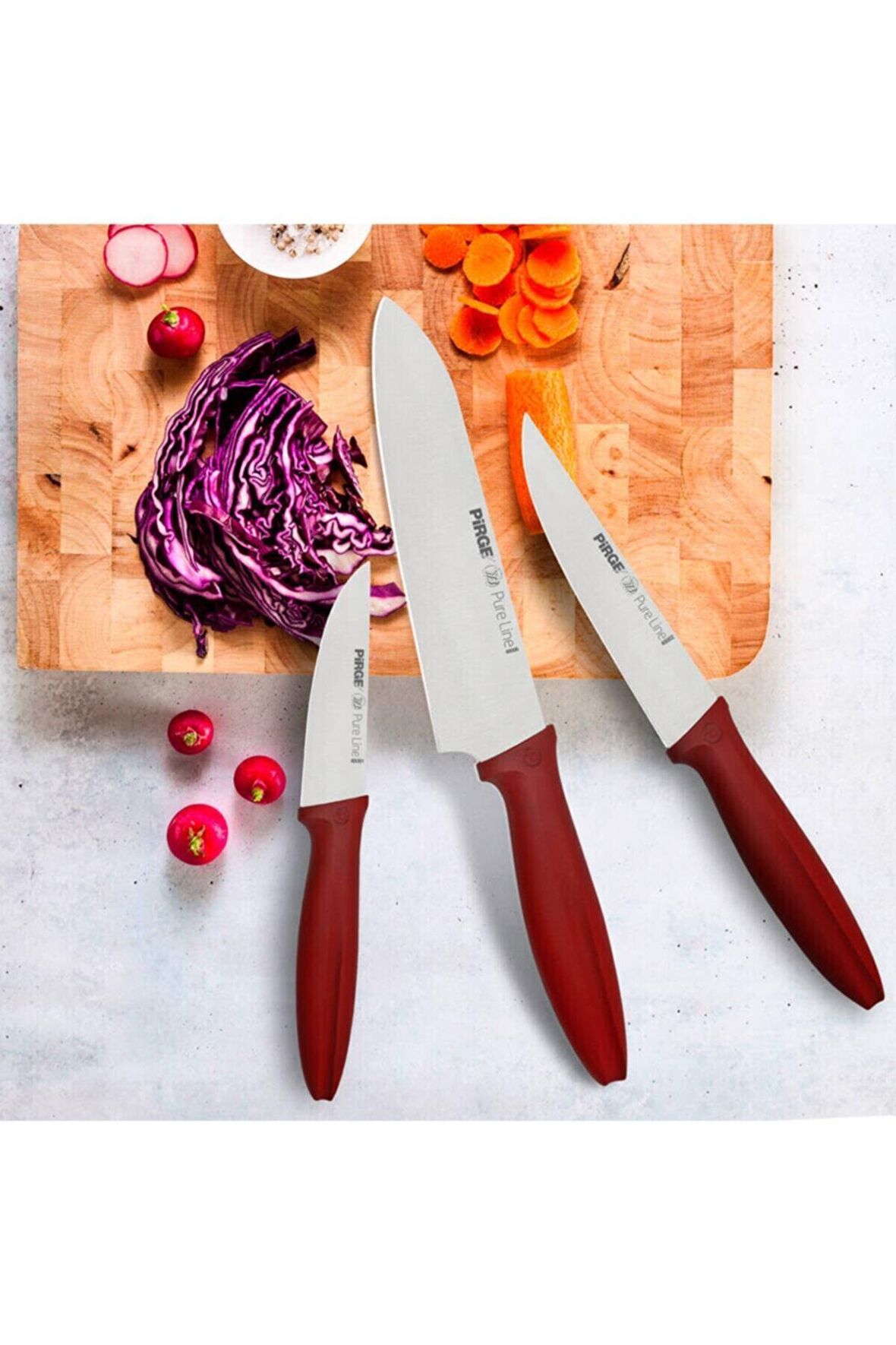 Pirge PureLine 48010 Karma Bıçak Seti 3'lü Bordo 