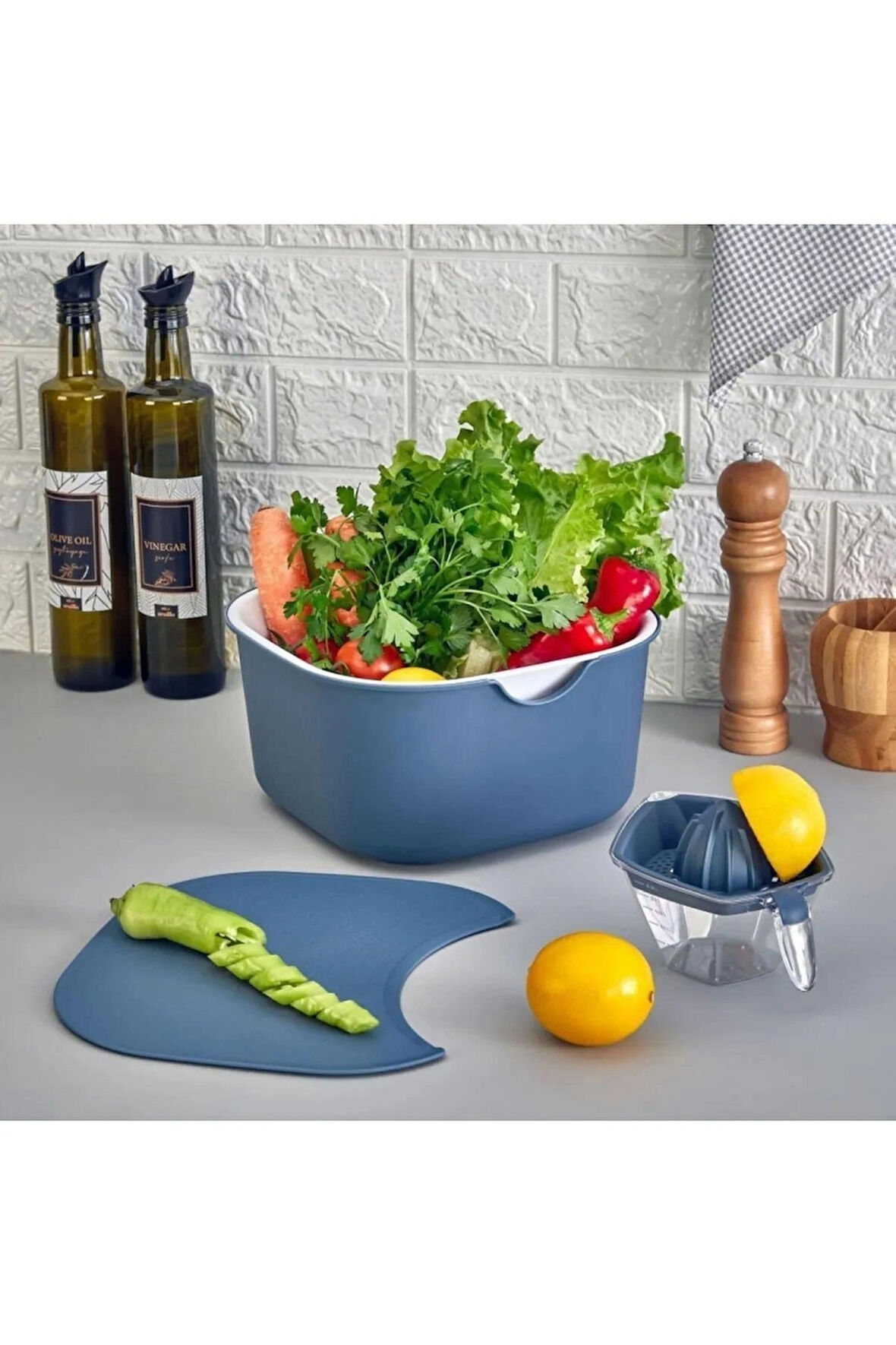 KARIŞTIRMA KABI KESME TAHTASI SÜZGEÇ LİMONLUK SET 