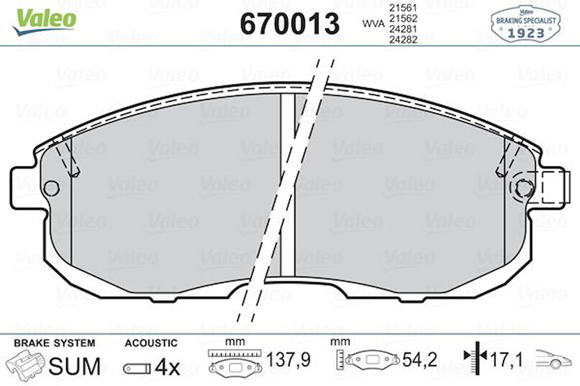 Nissan On Fren Balatası Maxıma Qx 2,0 94> Juke 1,5dci (fisli) - Valeo 670013