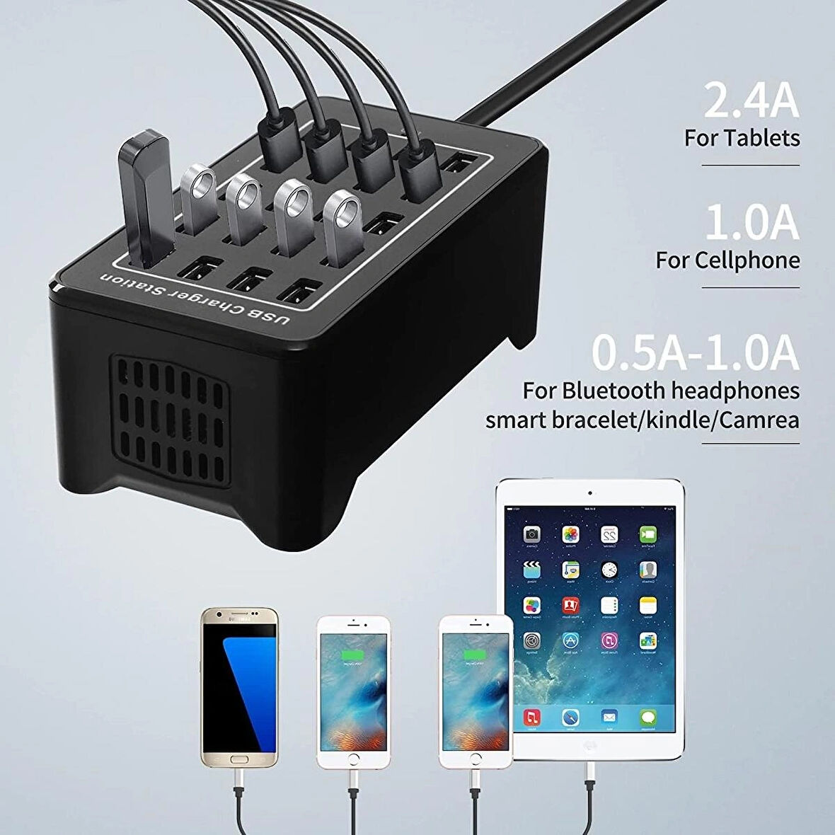 Aırstorr 20 portlu masaüstü USB şarj istasyonu 100W çok fonksiyonlu USB duvar şarj cihazı