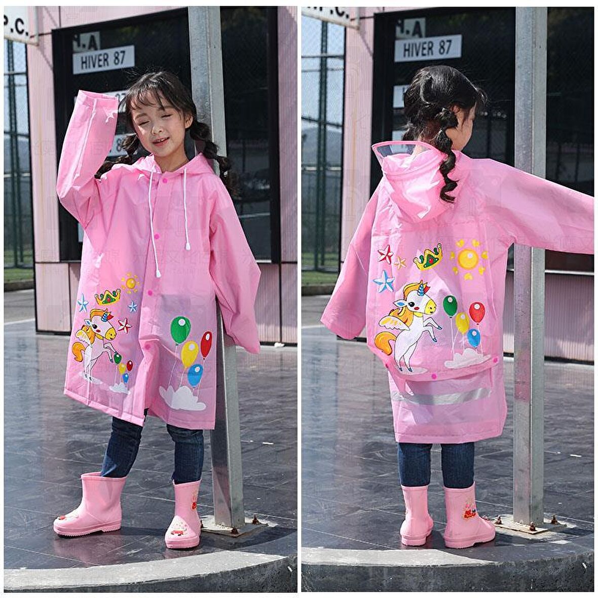 Hayvan Figürlü Kapüşonlu Çocuk Yağmurluk - Çocuk Yağmurluğu - Unisex Yağmurluk