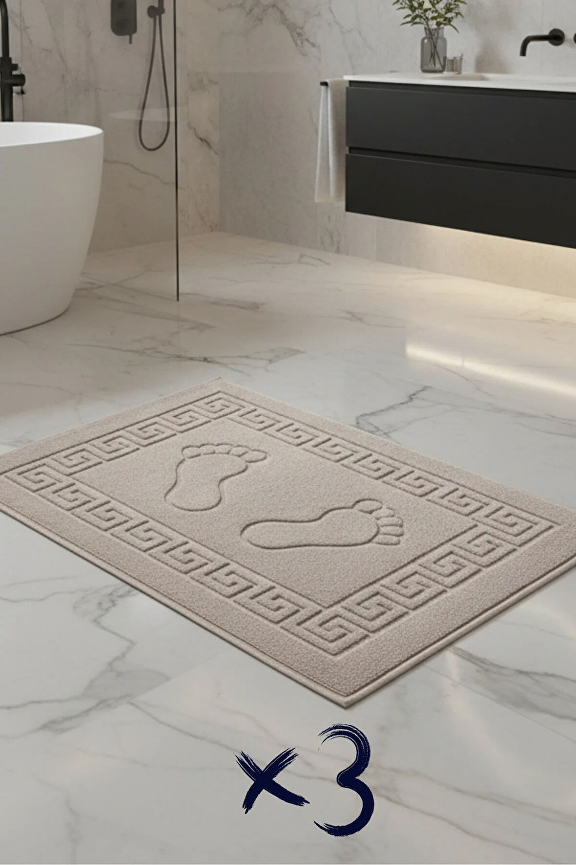 3'lü Ayak İzli Bukle Ayak Havlusu Seti 250 gram - Paspas Banyo Seti (3 adet)