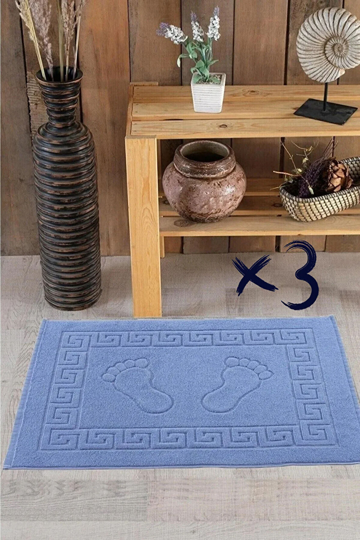 3'lü Ayak İzli Bukle Ayak Havlusu Seti 250 gram - Paspas Banyo Seti (3 adet)