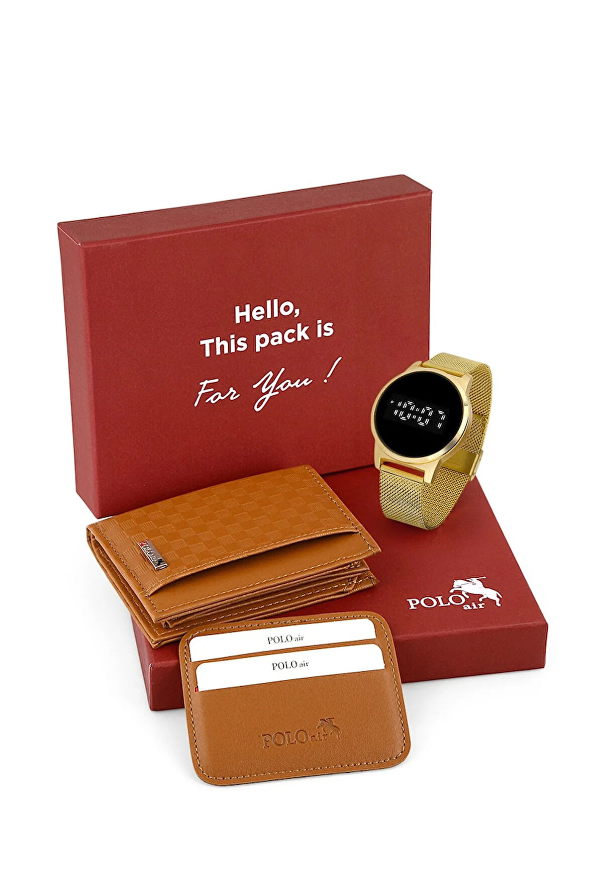 Erkek Dokunmatik Led Saat Hasır Kordon Cüzdan Karlık Kutusunda Hediyelik Set Taba