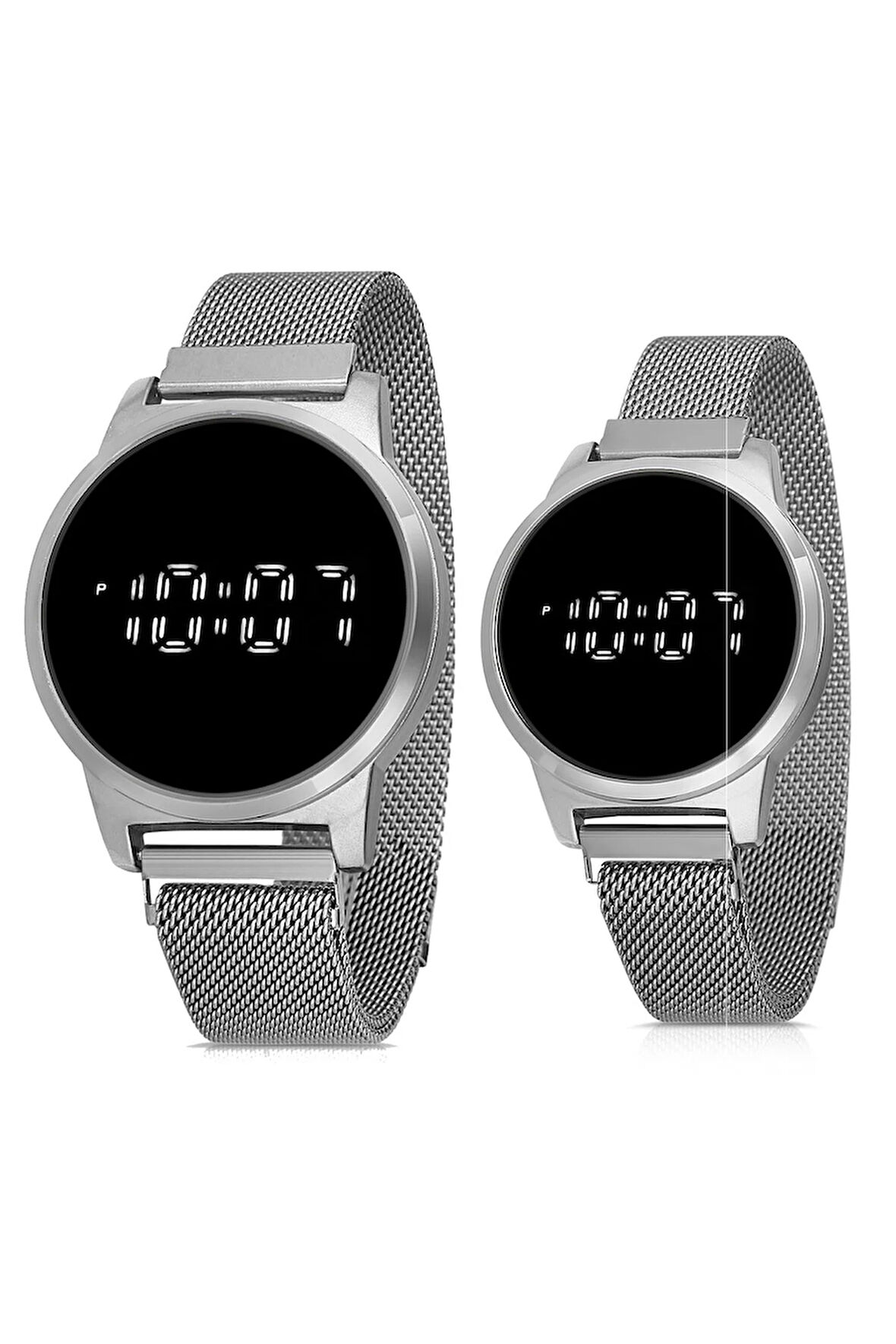 Touch Led Bay Çift Kol Saati Sevgiliye Özel Gümüş Renk