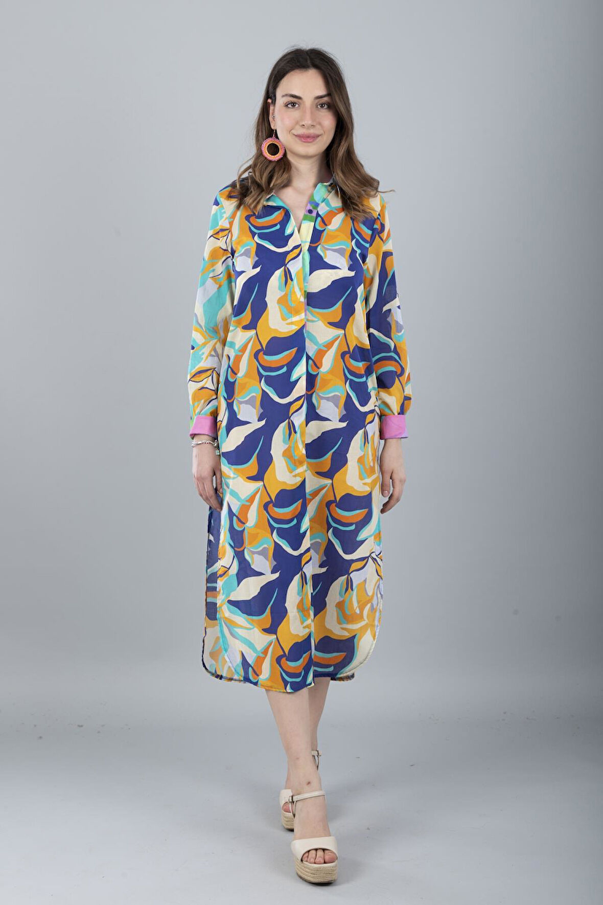 VUAL UZUN KOLLU DESENLİ GÖMLEK LACİVERT ÇİÇEK