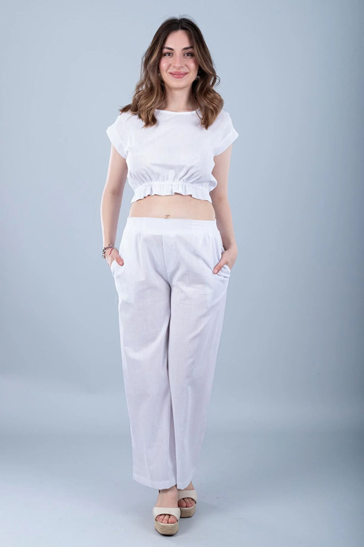 Pamuklu Crop Beyaz