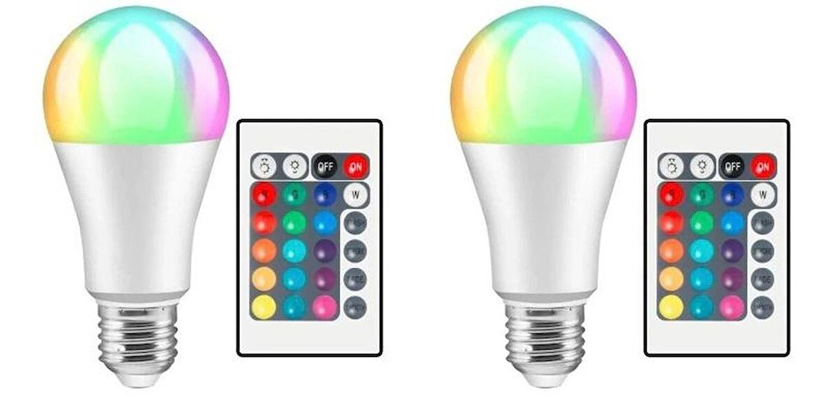 NOAS 9W RGB KUMANDALI LED AMPUL E-27 DUY ( RENK DEĞİŞTİREN AMPUL ) * 2 ADET