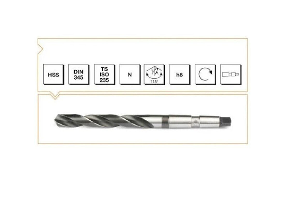 Makina Takım HSS DIN 345 RN Mors Konik Saplı Matkap Ucu 26.5 mm-MTE B00004002650