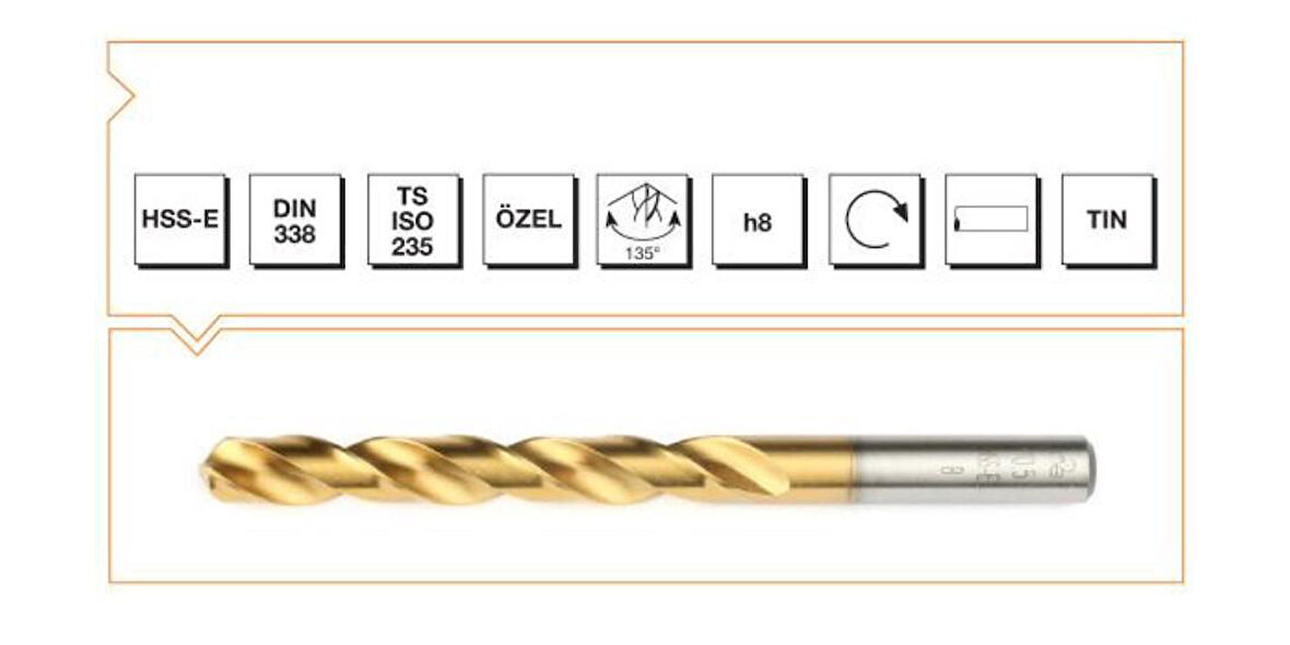 Makine Takım Hss-E Dın 338 Rn Kaplı Matkap Ucu 5 Mm-Mte B00006000500