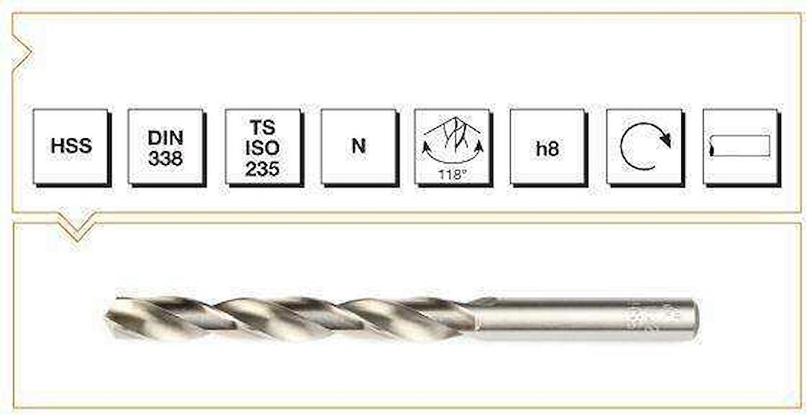 Makina Takım B00007001400 Hss Dın 338 Silindirik Saplı Kısa Taşlanmış Matkap Ucu 14 mm, 1 Adet