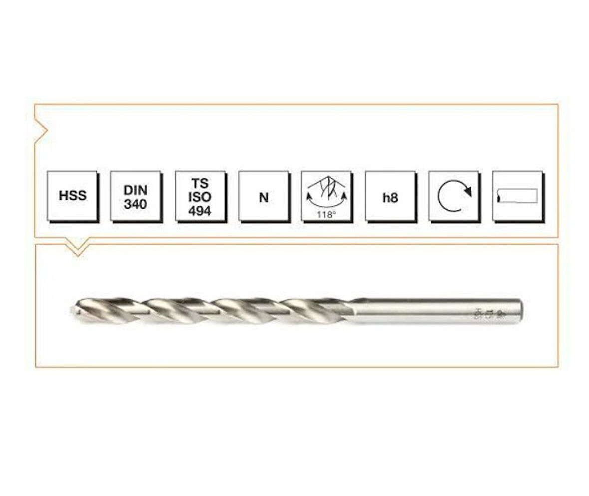 Makina Takım HSS DIN 340 Silindirik Saplı(Uzun)Matkap Ucu 5.2 mm-MTE B00007200520