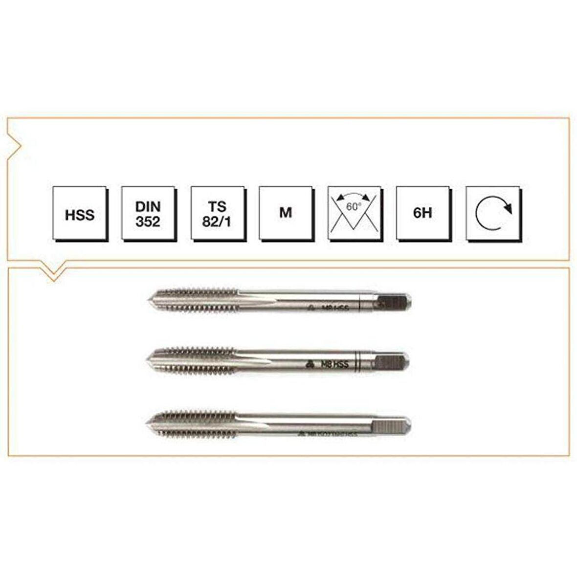 Makina Takım B00100040300 Hss Dın 352 Normal Vidalı 3 Lü Takım Kılavuzu M3