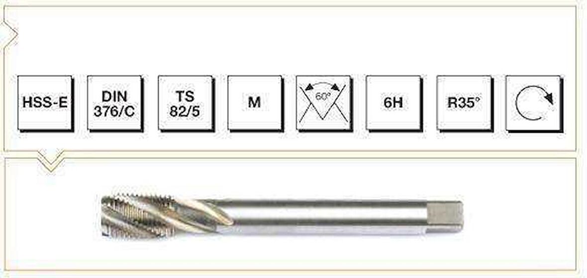 Makina Takım B00105790265 M24 Hss-E Dın 376/C Metrik Normal Vidalı Helis Kanallı Makina Kılavuzu, 1 Adet