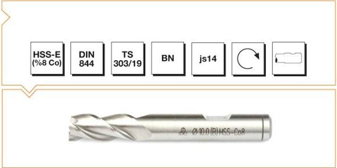 HSS - E (%8Co) DIN 844 BN Silindirik Saplı Parmak Freze - KISA 25 MM
