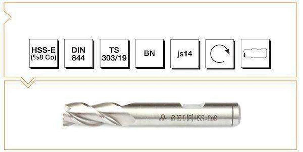 Makine Takım B00276181200 Hss - E (%8Co) Dın 844 Bn Parmak Freze - Kısa 12 Mm, 1 Adet