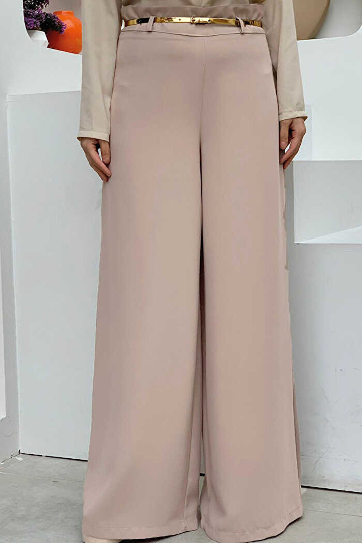 Fermuarlı Kemer Aksesuarlı Pantolon Etek 0125 Krem