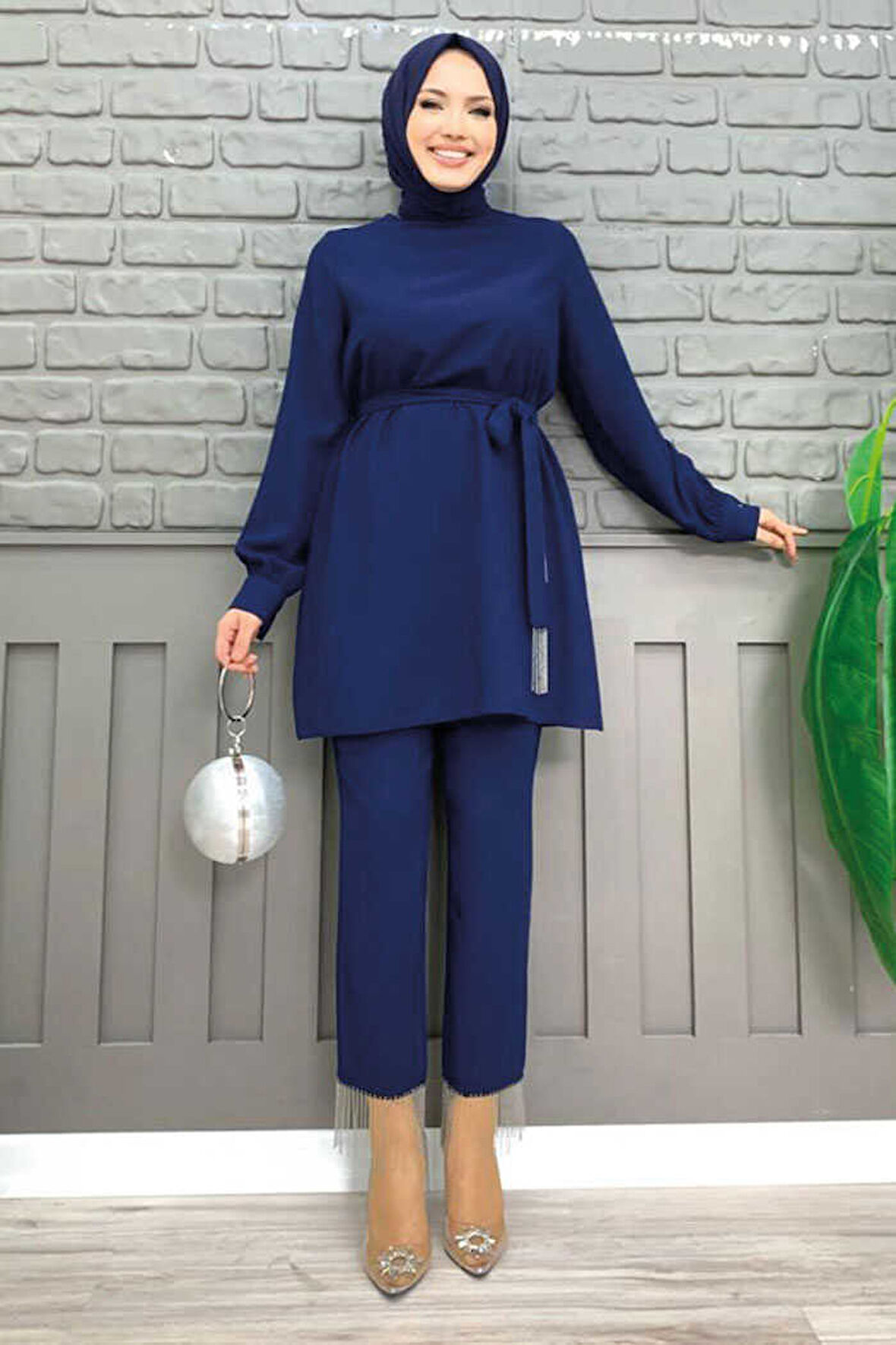 Püskül Detaylı Tunikli Pantolon İkili Takım 8424 Lacivert