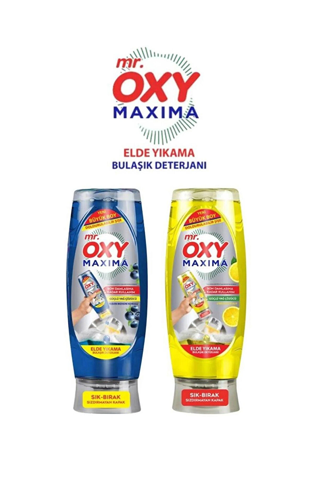 Mr. Oxy Maxima Elde Yıkama Bulaşık Deterjanı Limon Kokulu 650 ml + Yaban Mersini Kokulu 650 ml