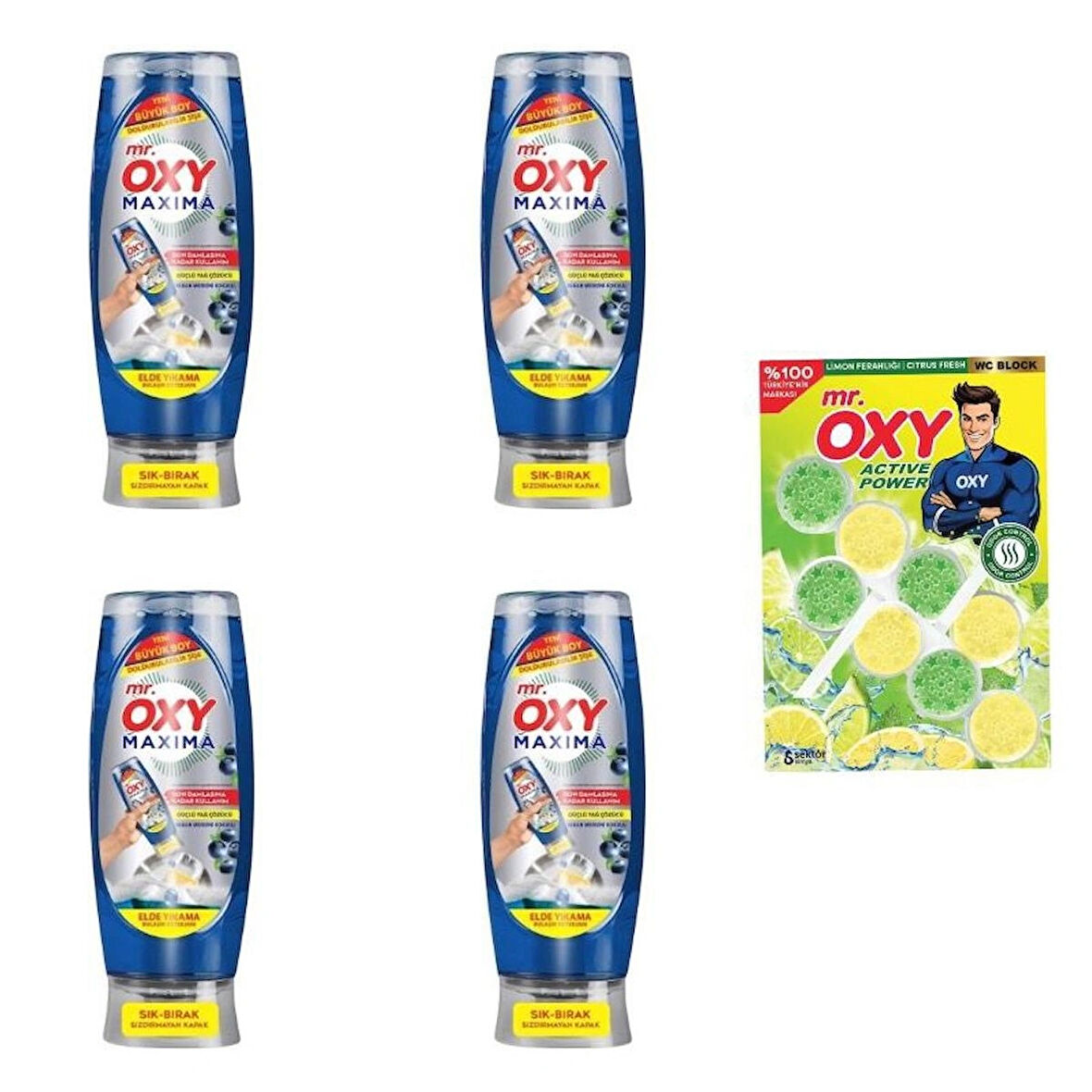 Mr. Oxy Maxima Elde Yıkama Bulaşık Deterjanı Yaban Mersini Kokulu 650 ml * 4 ADET ( WC BLOK HEDİYELİ )