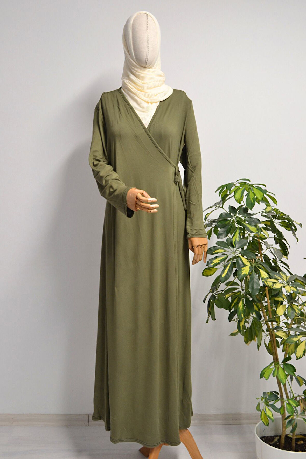 Kadın Yandan Bağlamalı Pamuklu Penye Namaz Elbisesi – 38-48 beden