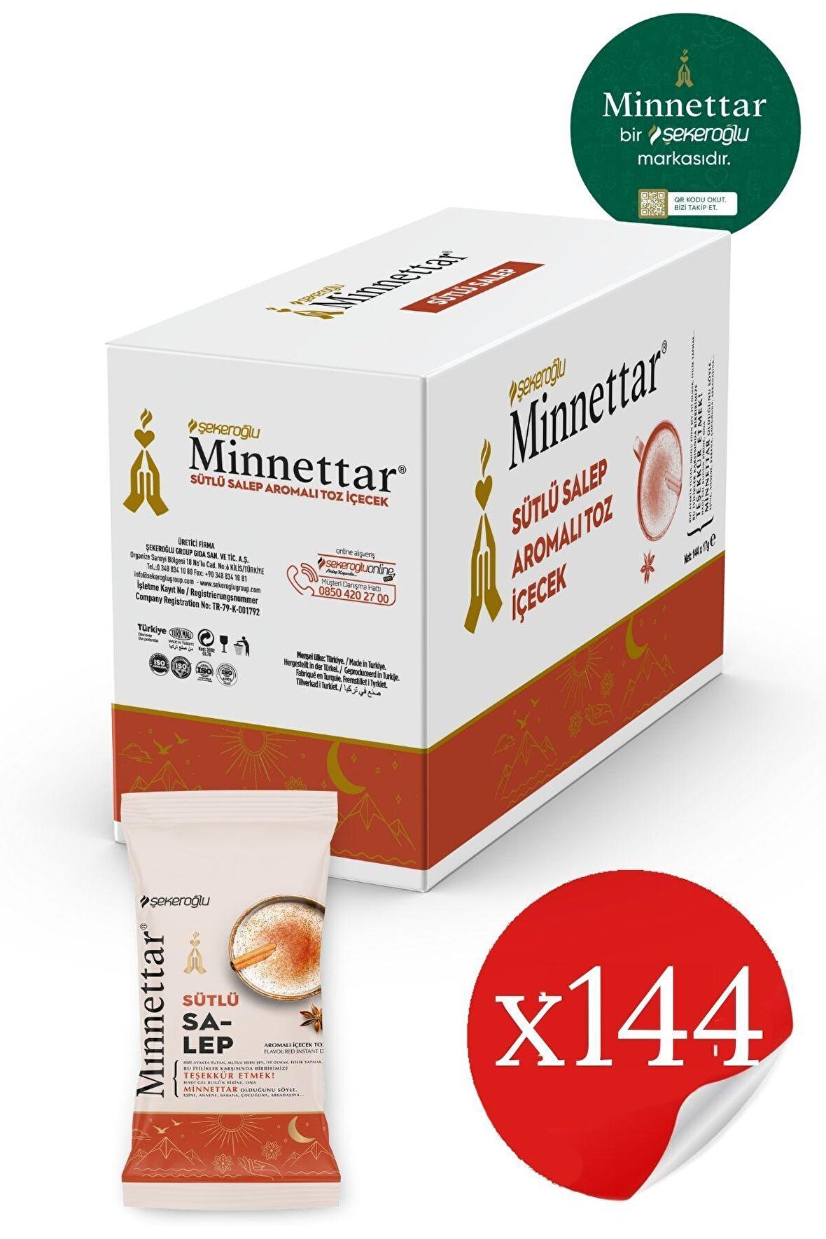 Minnettar Tek Içimlilk Sütlü Salep 17 gr 12 Kutu ( 144 Adet Tek İçimlik )