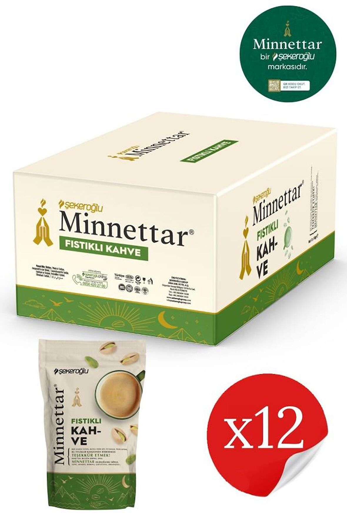 Minnettar Fıstıklı Kahve 12 X 165 gr ( 12 Paket )