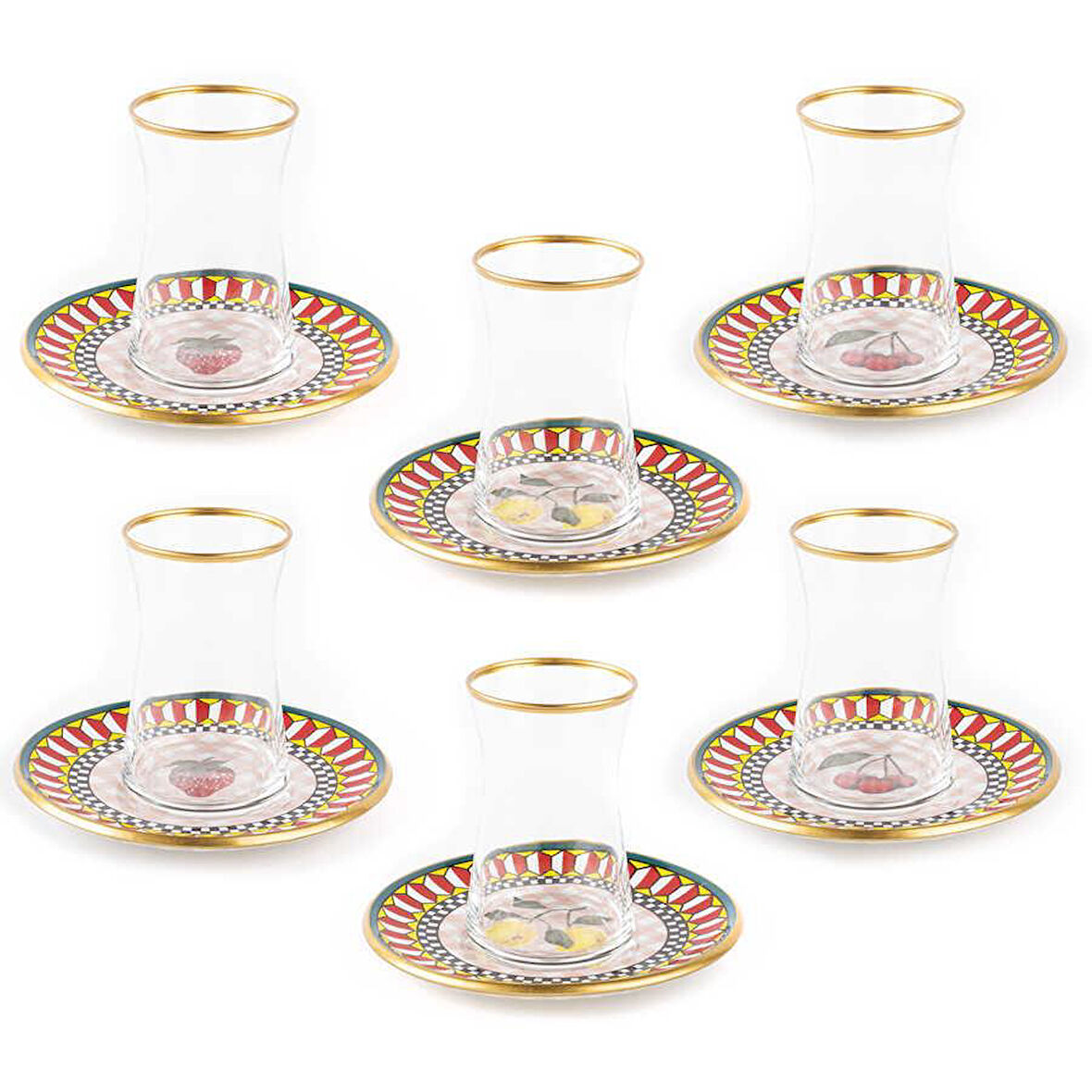 TANTİTONİ GOLD YALDIZLI MEYVE DESENLİ 12 PARÇA CAM ÇAY SETİ