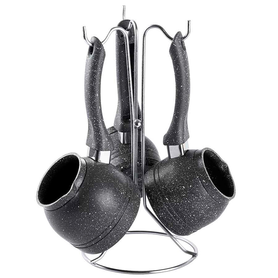 Tantitoni 4 Parça Gri Granit Kaplamalı Standlı Cezve Seti 