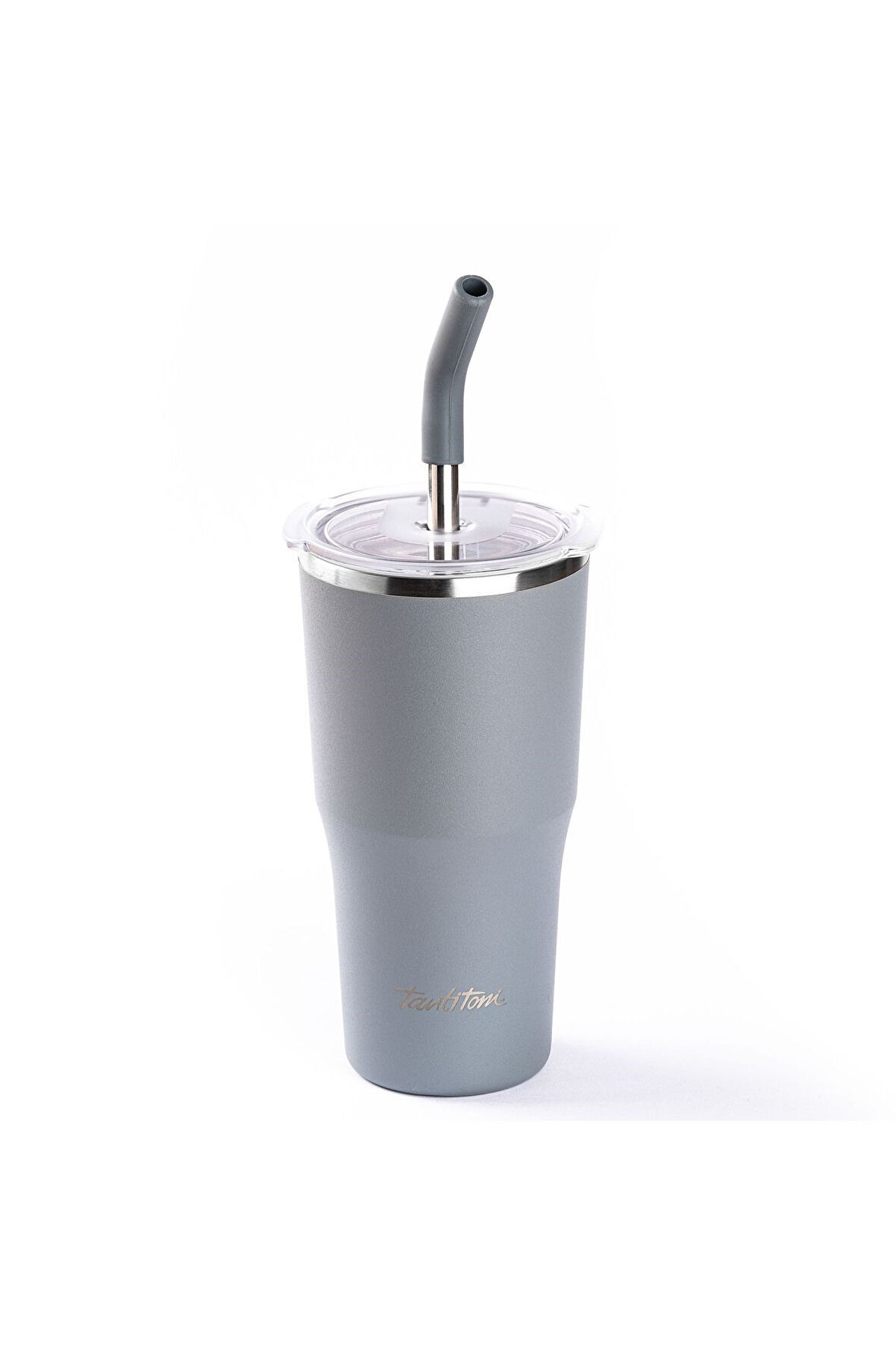 TANTİTONİ GRİ 2 KAPAKLI ÇİFT KATMANLI PİPETLİ TERMOS BARDAK 530ML