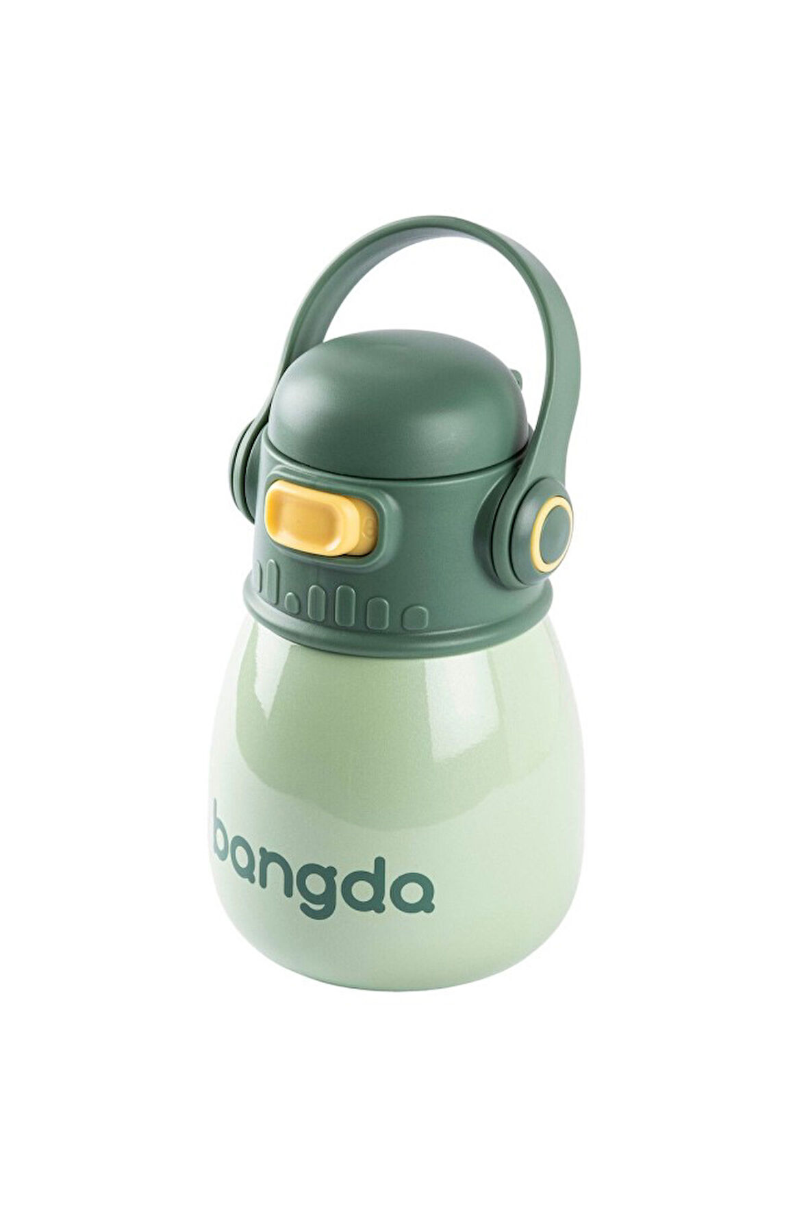 BANGDA YEŞİL ÇİFT KATMANLI TUTACAKLI PASLANMAZ ÇELİK ÇOCUK TERMOSU 400ML