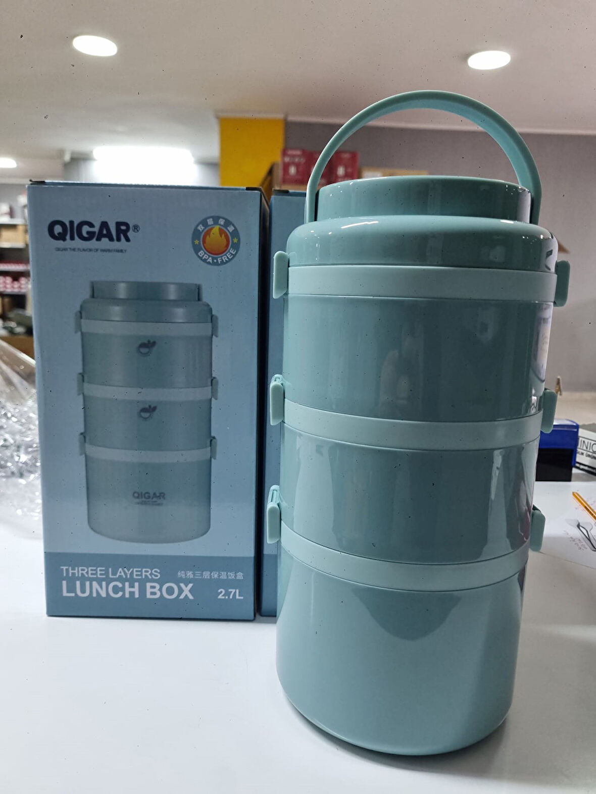 Tantitoni 3 Katlı Paslanmaz Çelik Yuvarlak Yemek Taşıma Kabı 2.7 lt Mavi 