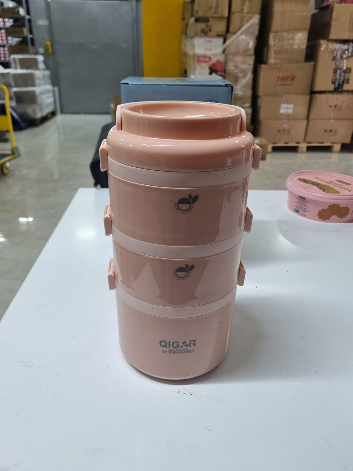 Tantitoni 3 Katlı Paslanmaz Çelik Yuvarlak Yemek Taşıma Kabı 2.7 lt Pembe