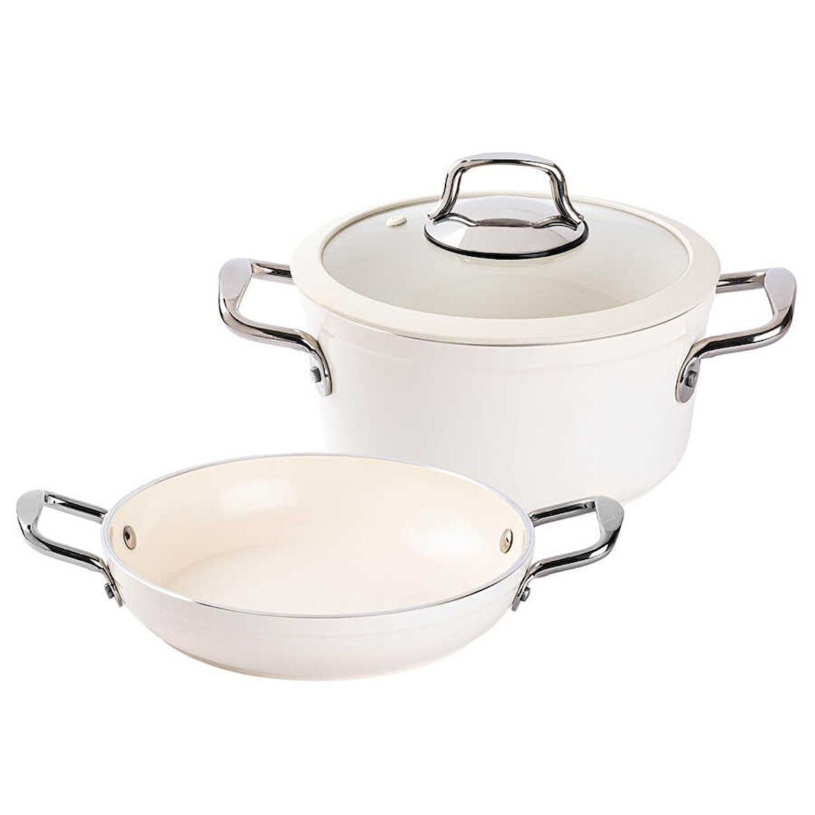 Tantitoni Deluxe Krem Seramik 3 Parça Tencere Seti 