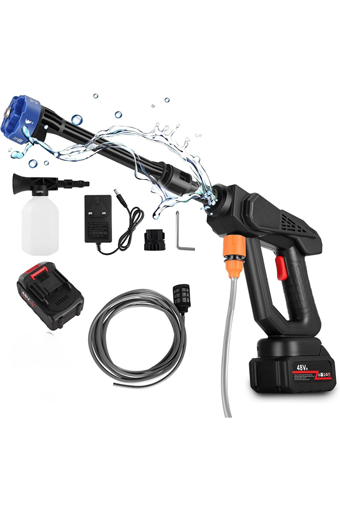 Leerfei 8108 Akülü Araba Yıkama Makinesi | 48V Li-ion Pil | Yüksek Basınçlı Taşınabilir Temizlik Tabancası