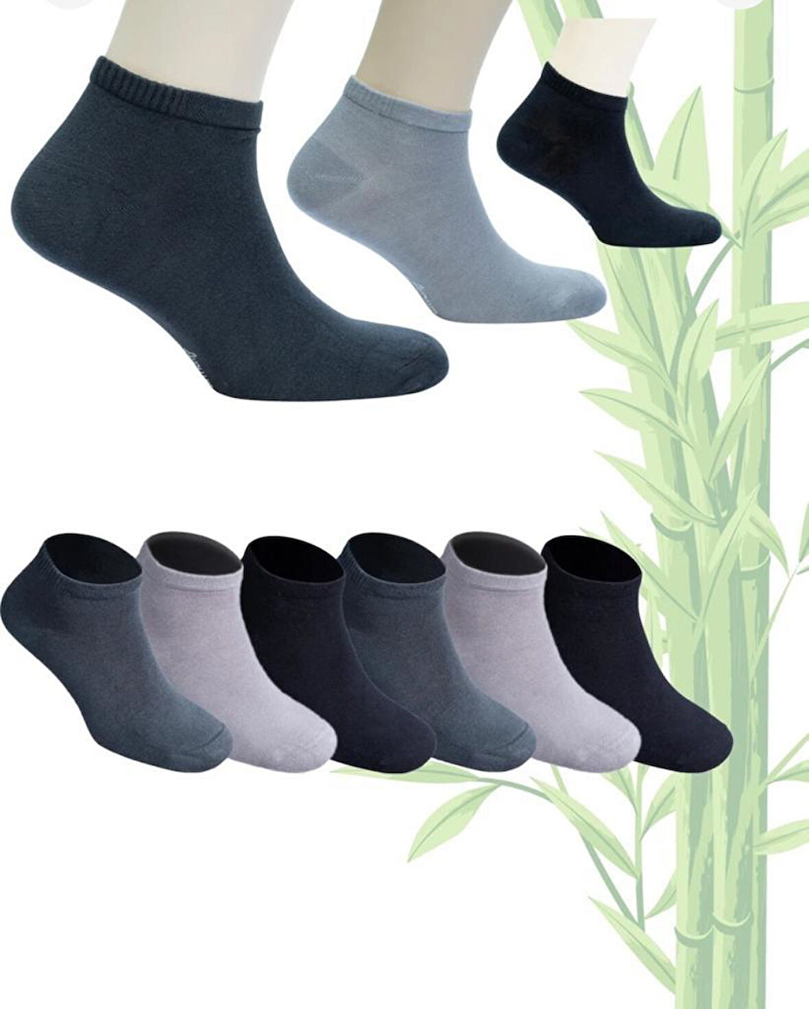 12 Li Royam Bambu Erkek Patik Çorap Dikişsiz 40-44 No